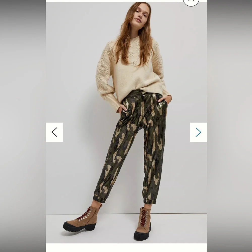 NWT Anthropologie Camo Sequin Jogger Trouser Pants L - Picture 10 of 16
